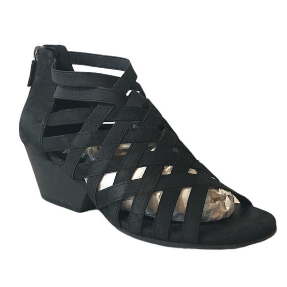 Eileen Fisher Oodle Criss Cross Sandals Women's Size 7.5 Black  Open Toe Heels - Picture 9 of 9